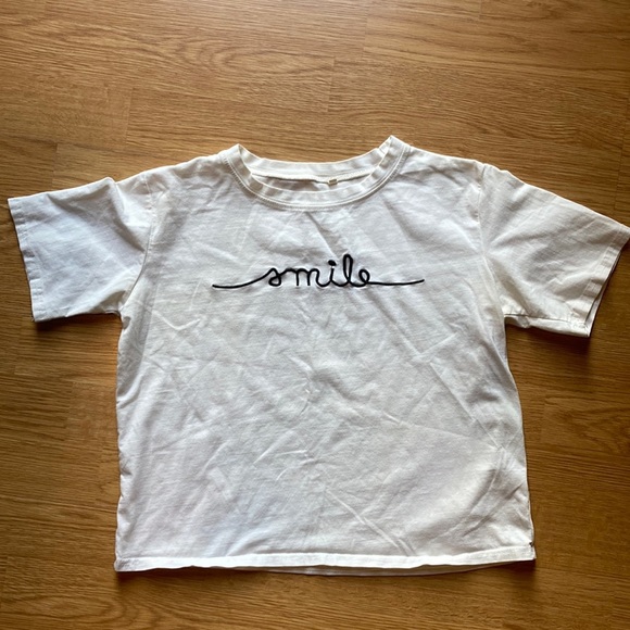 Cropped T-Shirt w/SMILE Embroidered - Picture 1 of 4